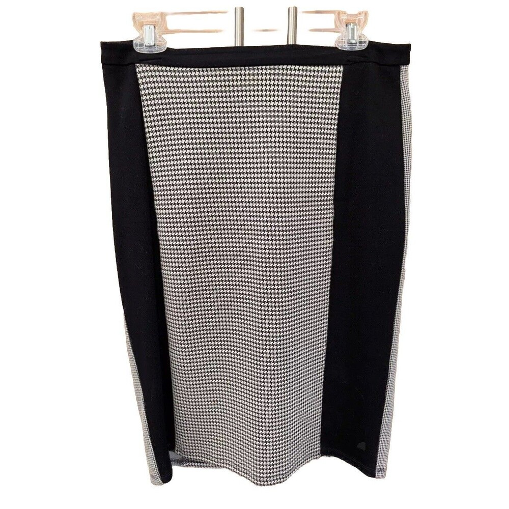 Weekend Max Mara Black White houndstooth pencil skirt L Stretch Zip Jersey